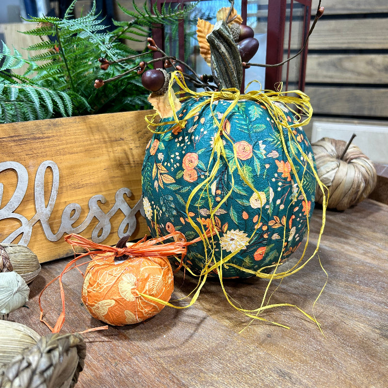 Green Decoupage Pumpkin
