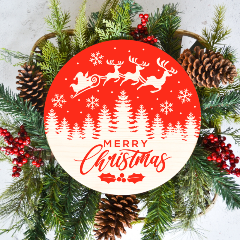 Round Sign - Santa's Sleigh Christmas - DIY0214S