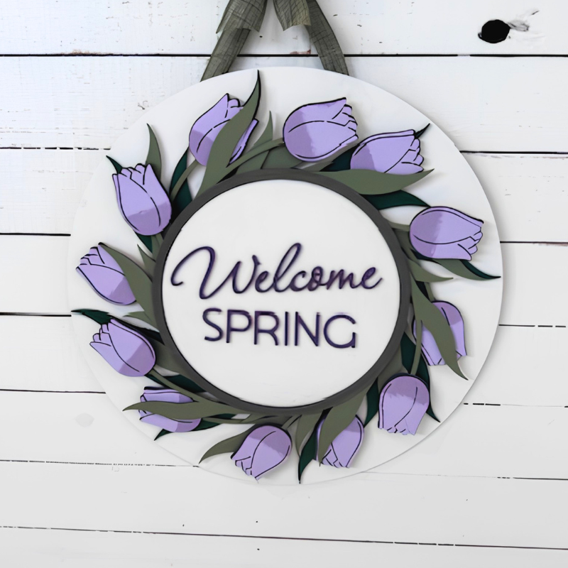 Welcome Spring Tulip- 7 Layer Round Sign
