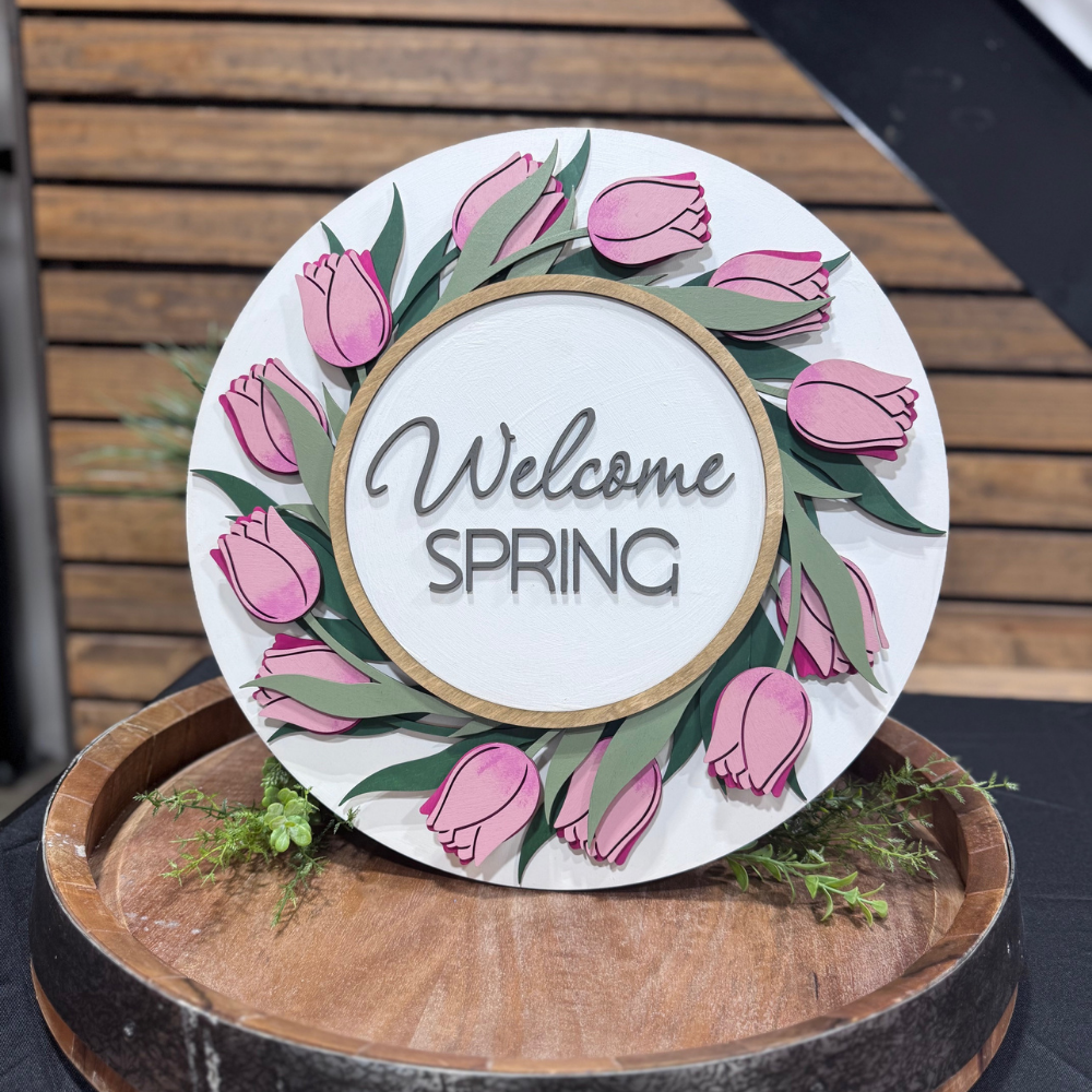 Welcome Spring Tulip- 7 Layer Round Sign